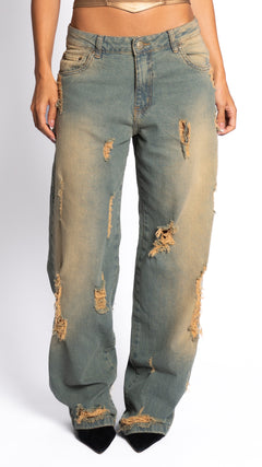 CALÇA JEANS OVERSIZED VINTAGE RASGADA
