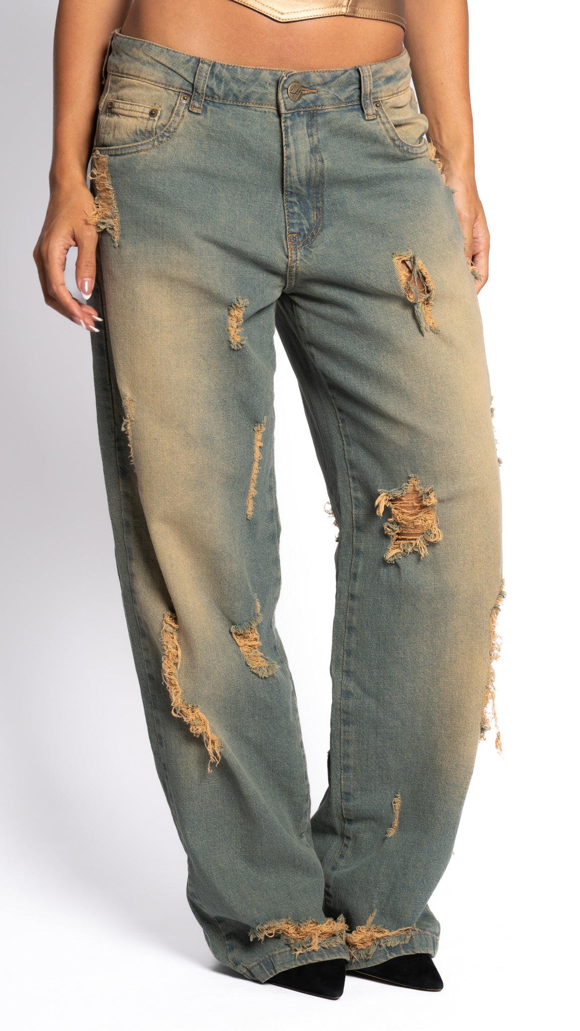 CALÇA JEANS OVERSIZED VINTAGE RASGADA