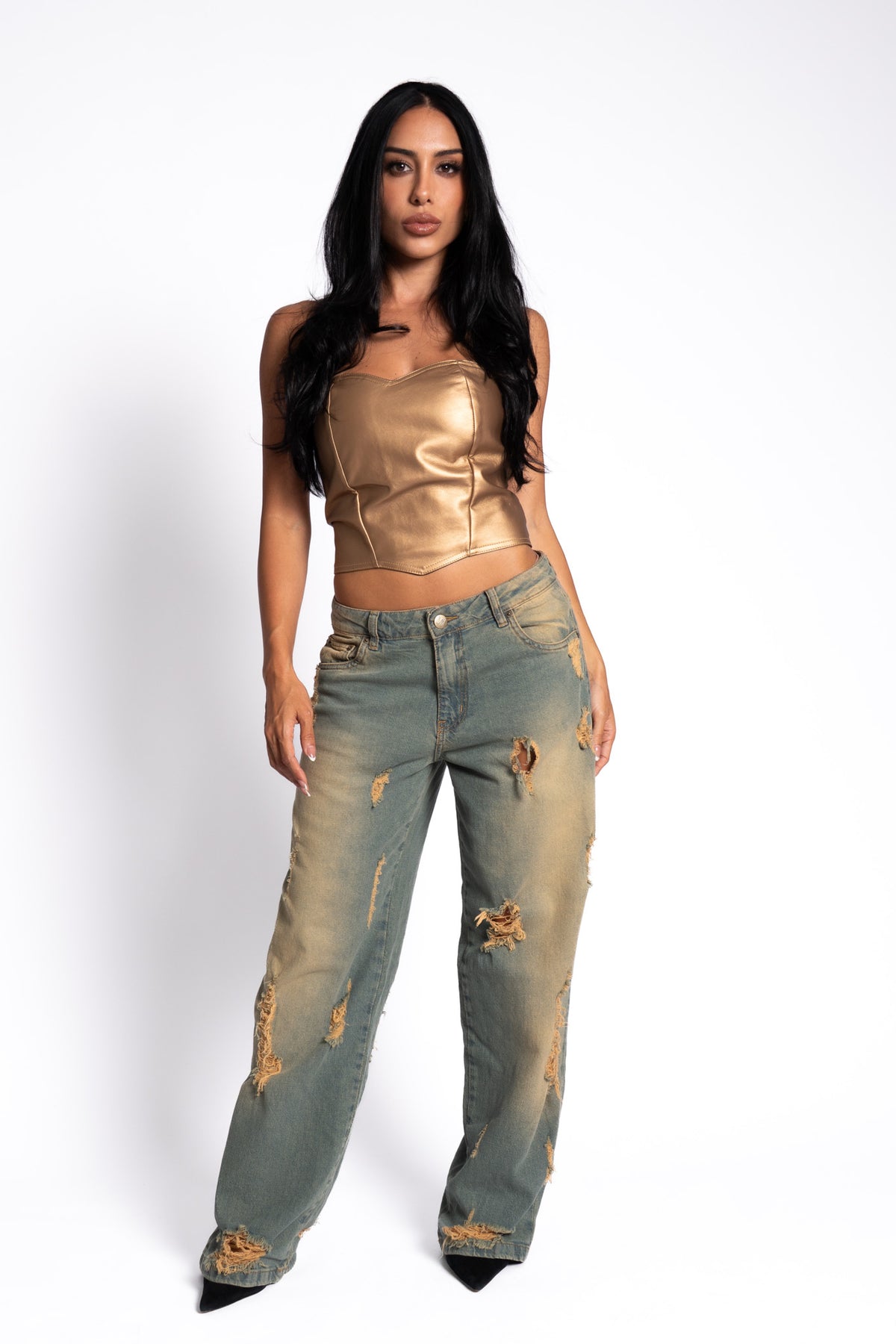CALÇA JEANS OVERSIZED VINTAGE RASGADA