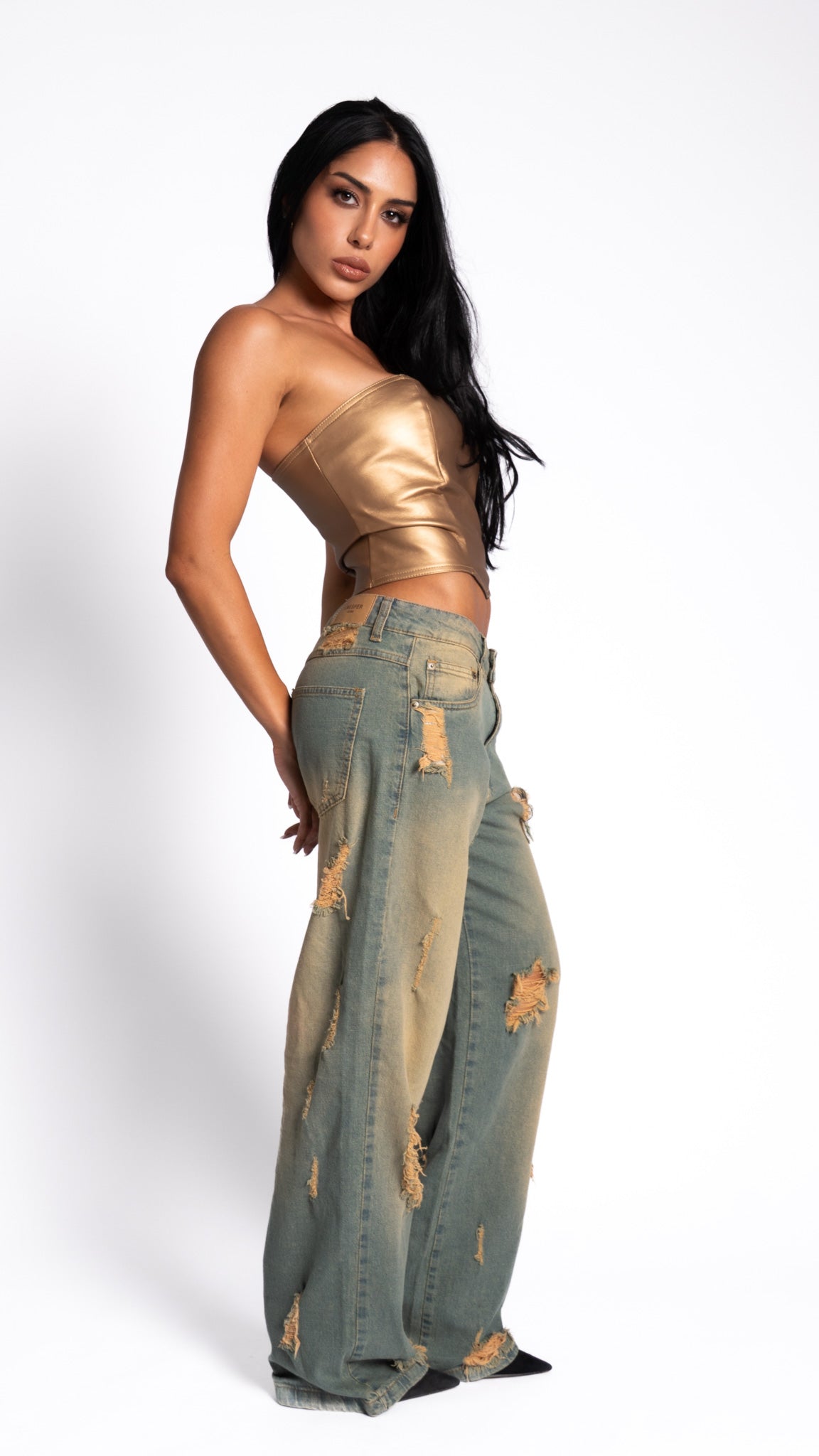 CALÇA JEANS OVERSIZED VINTAGE RASGADA