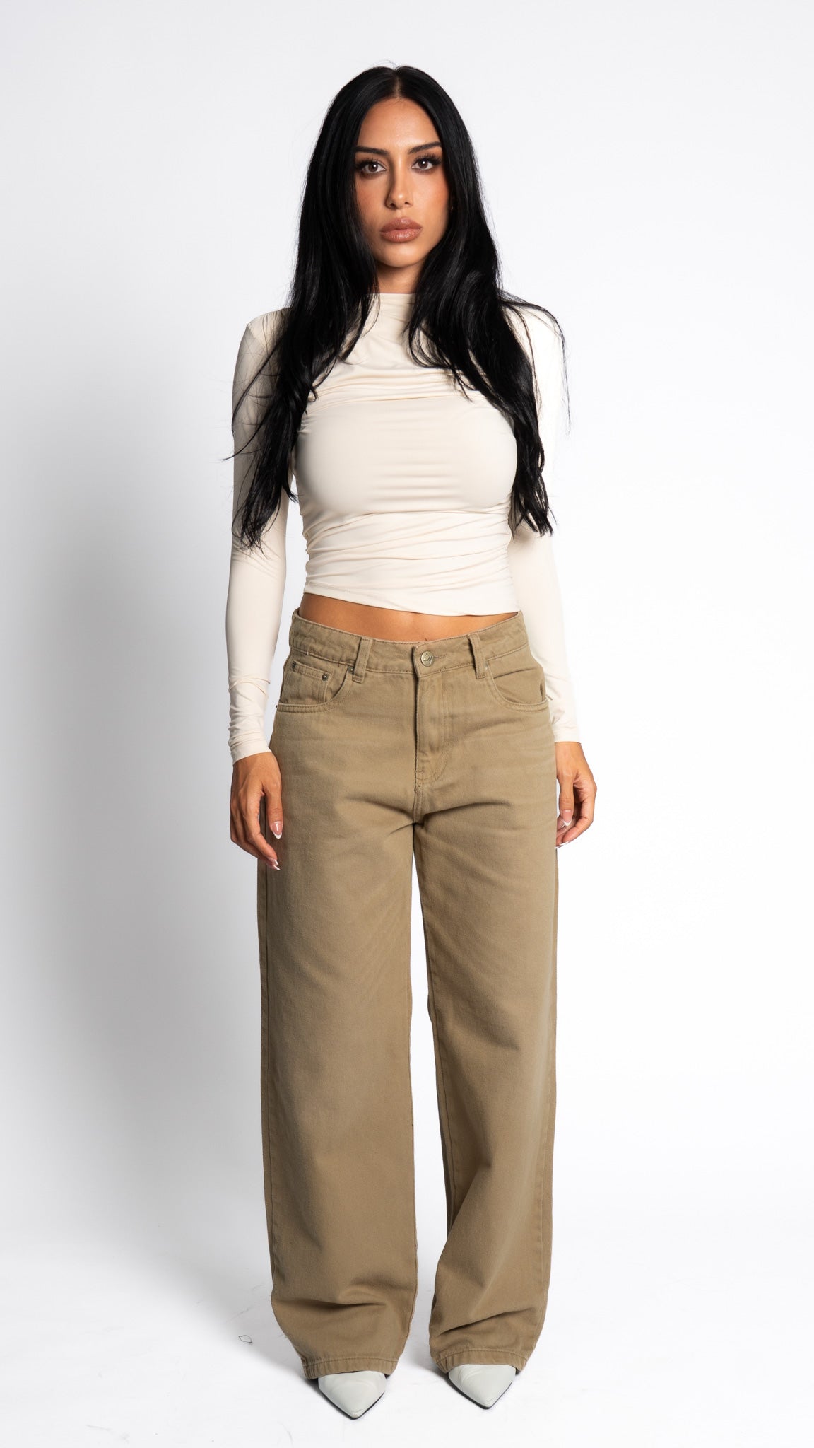 CALÇA JEANS OVERSIZED BEGE