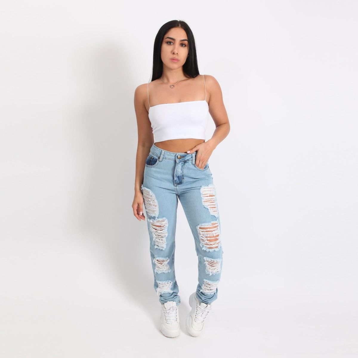 CALÇA JEANS MOM DESTROYED